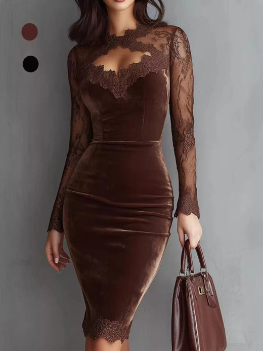 Long Sleeve Velvet Lace Bodycon Dress