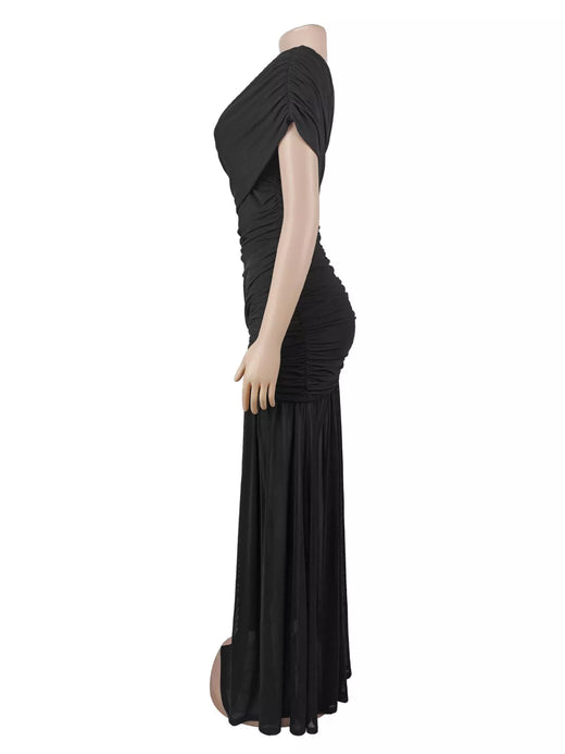One-Shoulder Ruched High-Slit Evening Dress - alternate view 6
