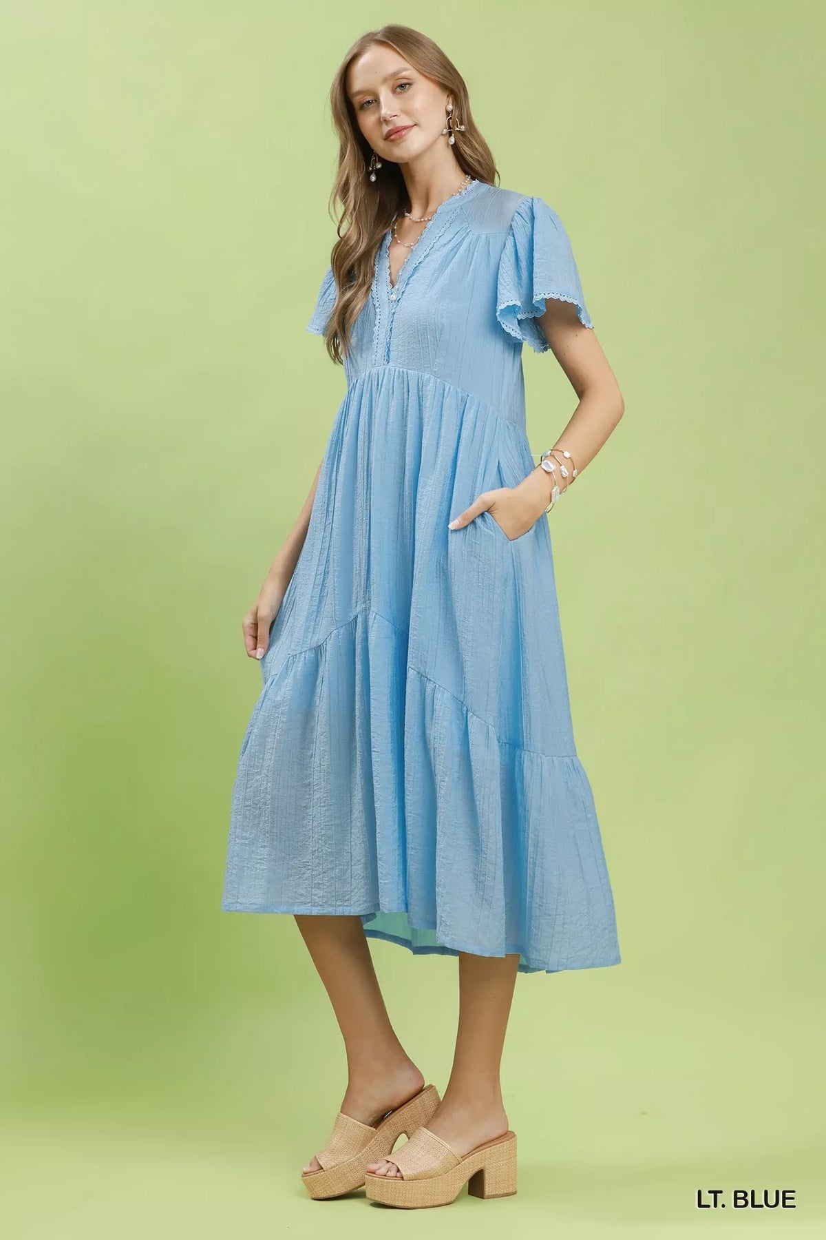 Textured Tiered Midi Dress with Side Pockets - alternate view 4