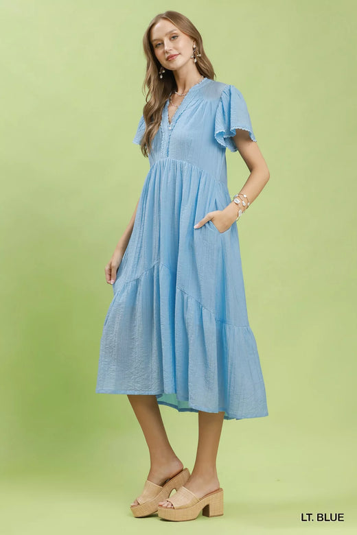 Textured Tiered Midi Dress with Side Pockets - alternate view 4