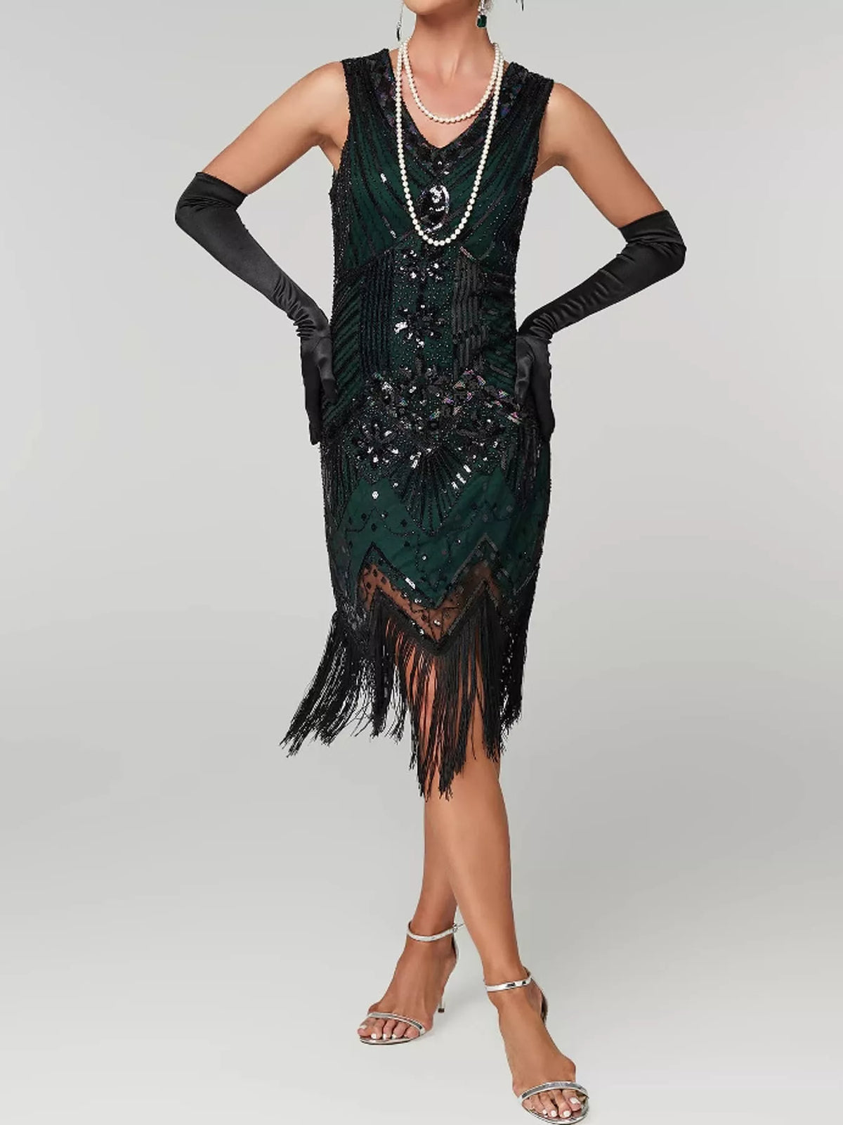 Full Size Sequin Fringe Hem Sleeveless Dress Plus Size - alternate view 3