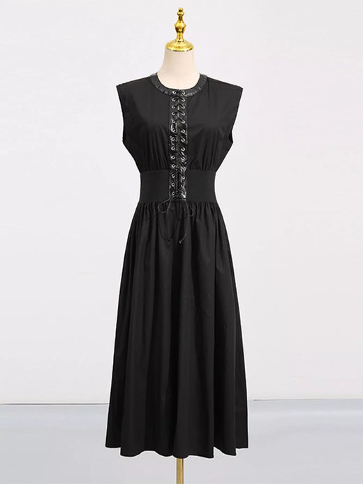 Lace-Up Corset Sleeveless Midi Dress - alternate view 2