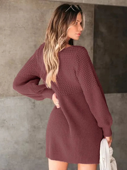 Perfee V-Neck Long Sleeve Sweater Dress - alternate view 2