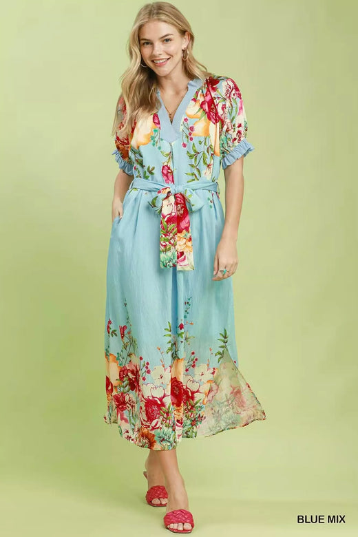 Mix Floral Border Print Midi Dress - alternate view 3
