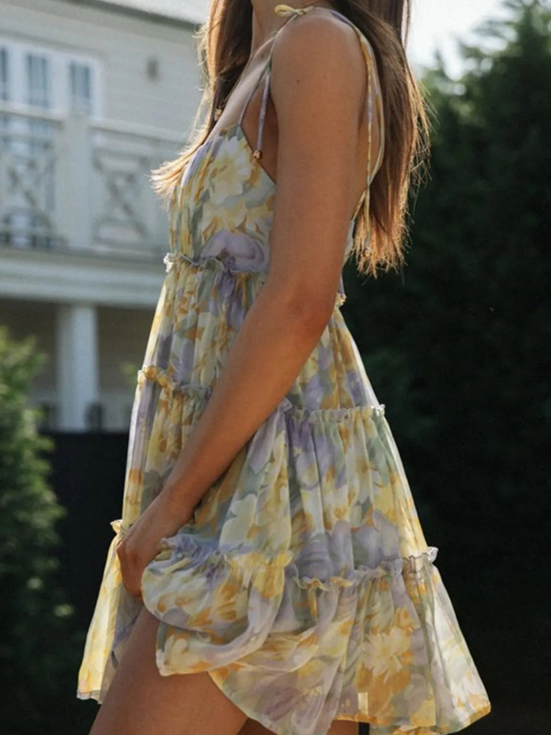 Frill Printed Square Neck Mini Cami Dress - alternate view 9