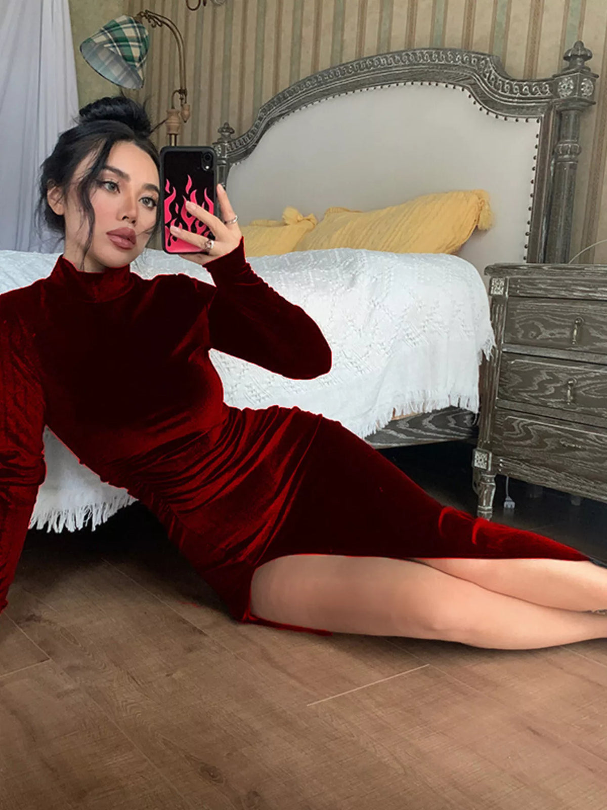 Velvet High-Neck Slit Dress - alternate view 7