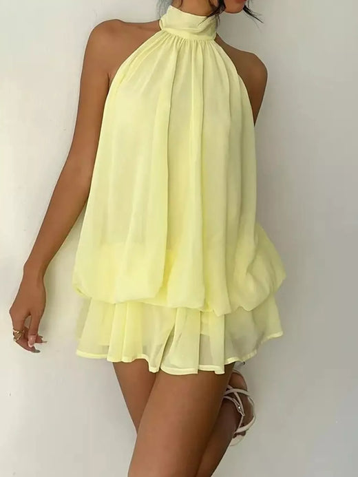 Halter Neck Ruched Mini Dress - alternate view 4