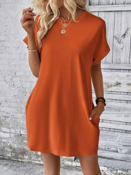 Short Sleeve Mini Tee Dress with Pockets