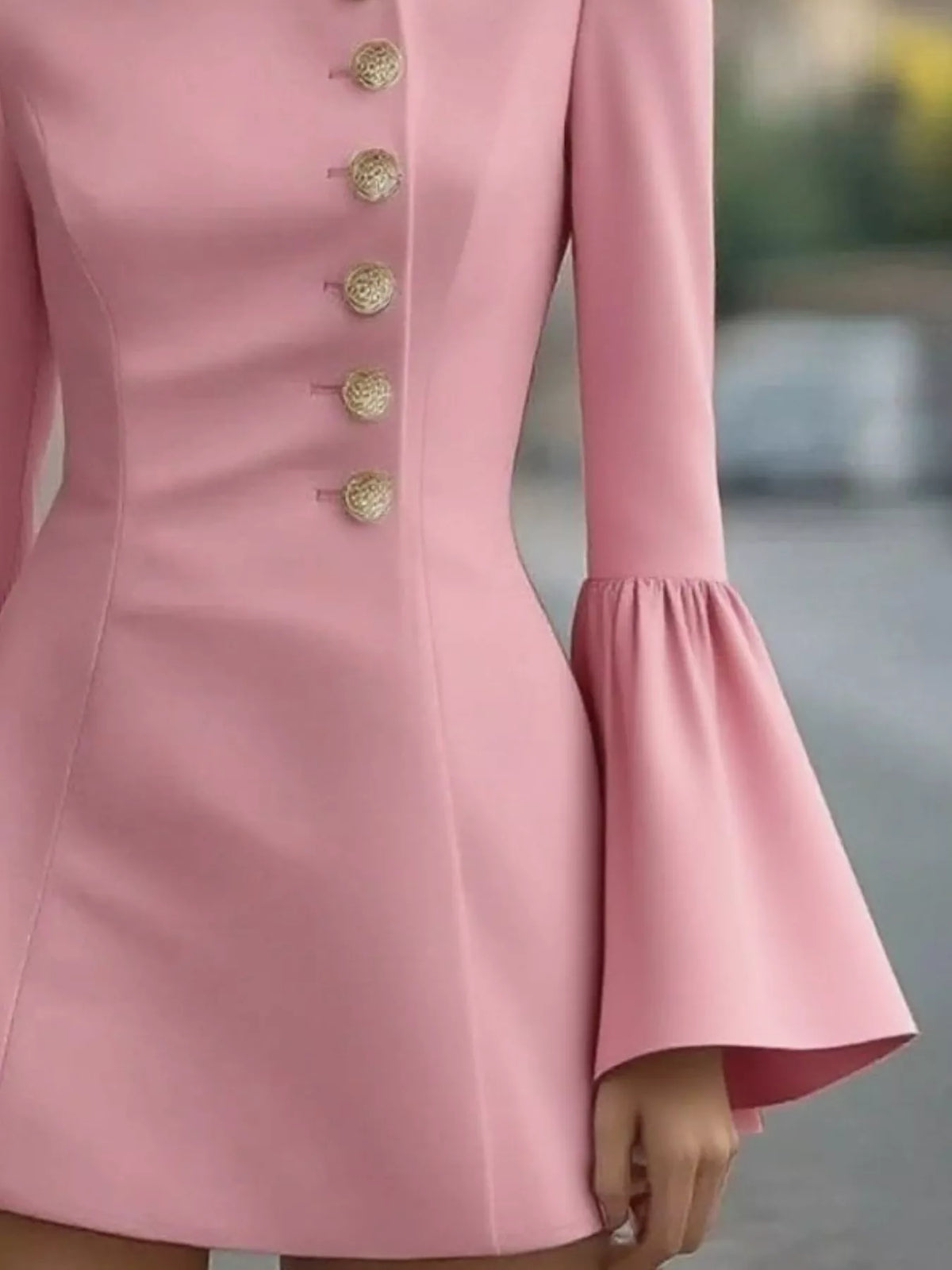 Bell Sleeve Mini Dress with Front Button - alternate view 6