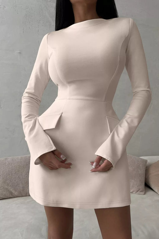 Long-Sleeve Mini Dress with Flap Pockets