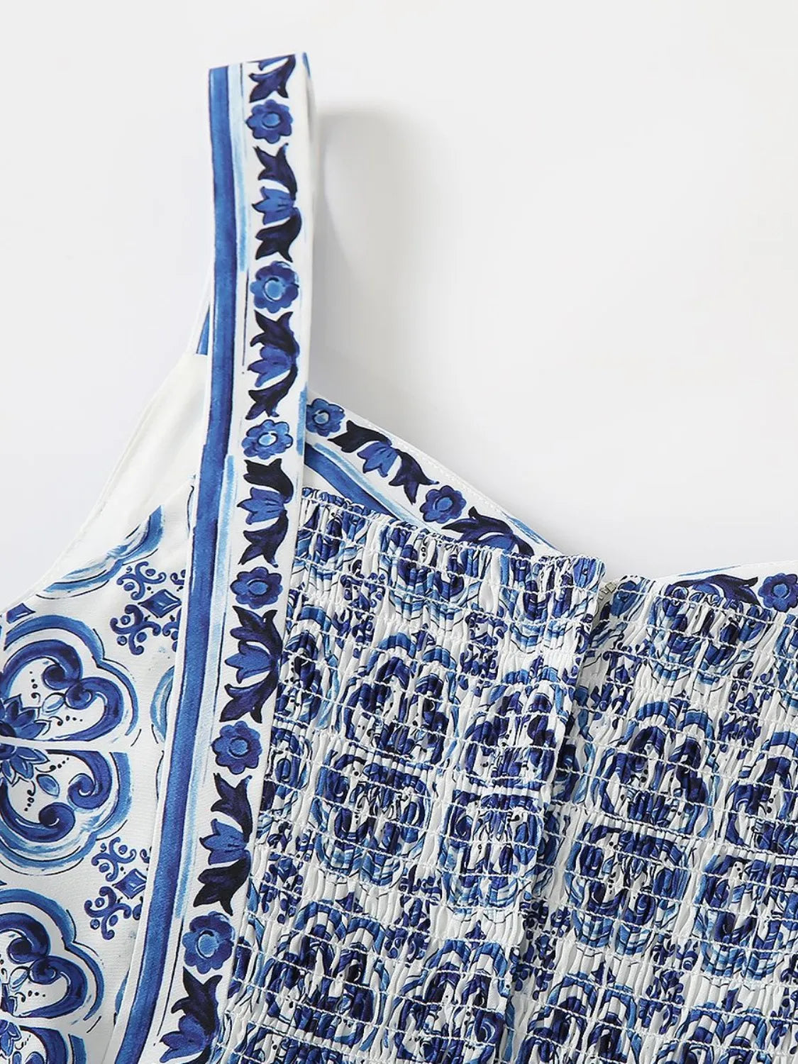 Smocked Printed Wide Strap Dress - alternate view 9