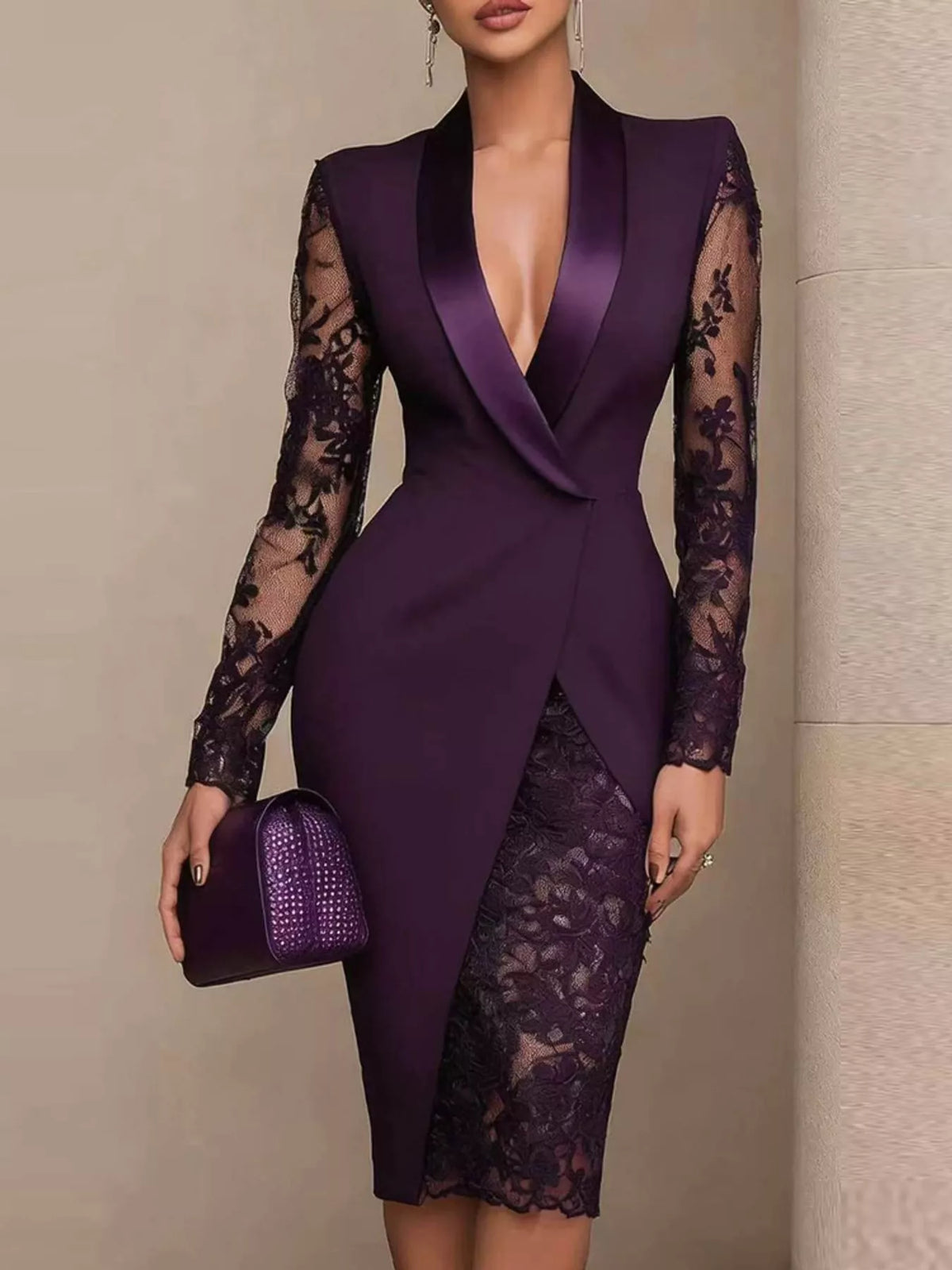 Lace-Sleeve Blazer Dress - alternate view 8