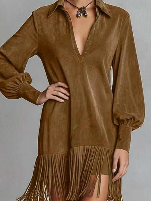 Fringed Lantern Sleeve Dress - alternate view 6