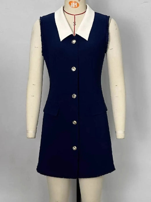 Contrast Collar Button-Front Sleeveless Mini Dress - alternate view 4