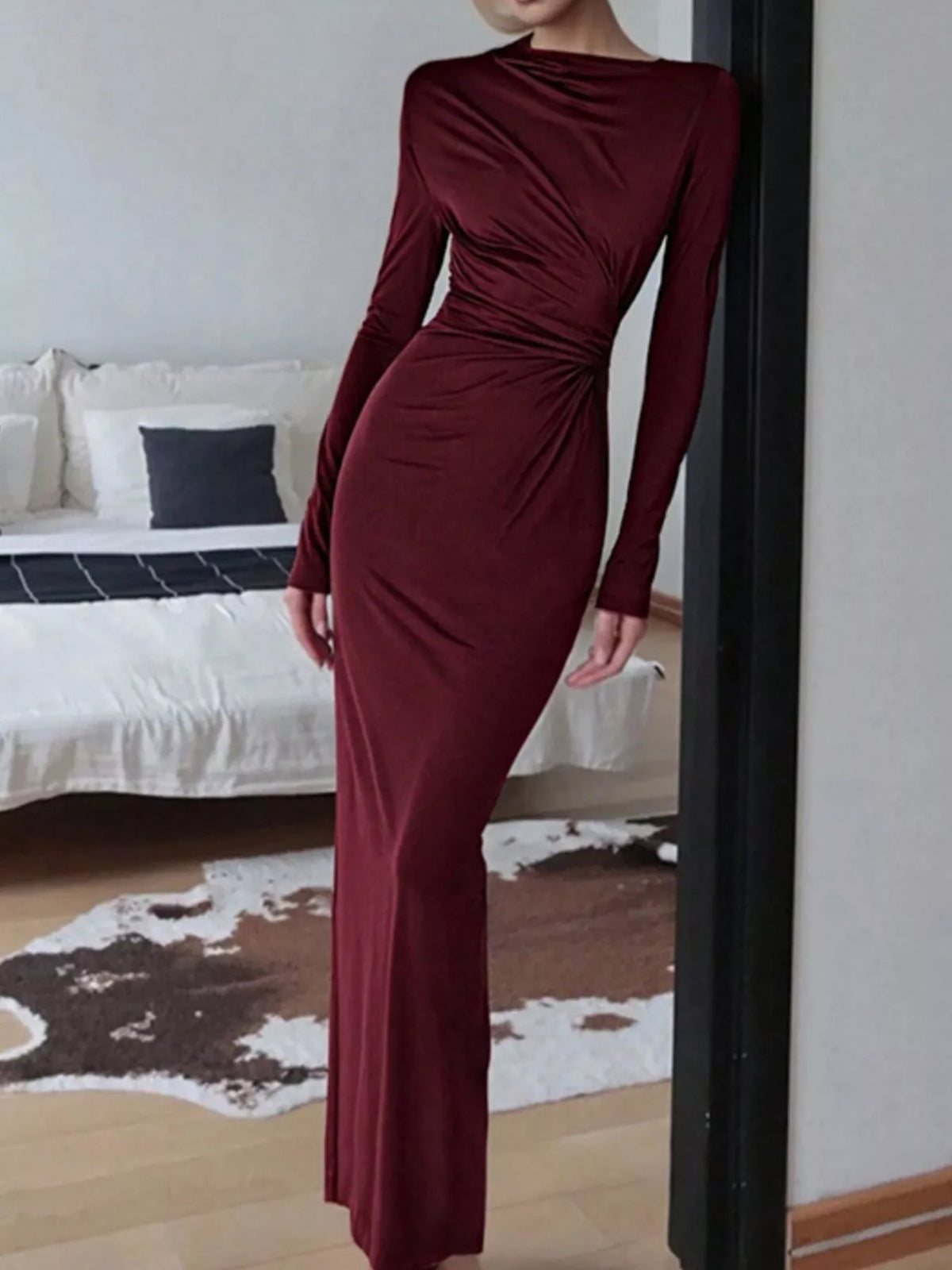 Ruched Long Sleeve Bodycon Maxi Dress - alternate view 5