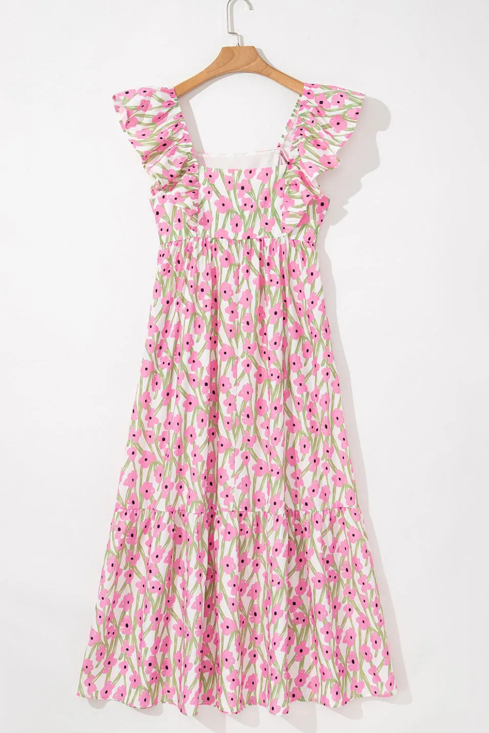Floral Print Square Neck Ruffled Cap Sleeve Maxi Dress - alternate view 6