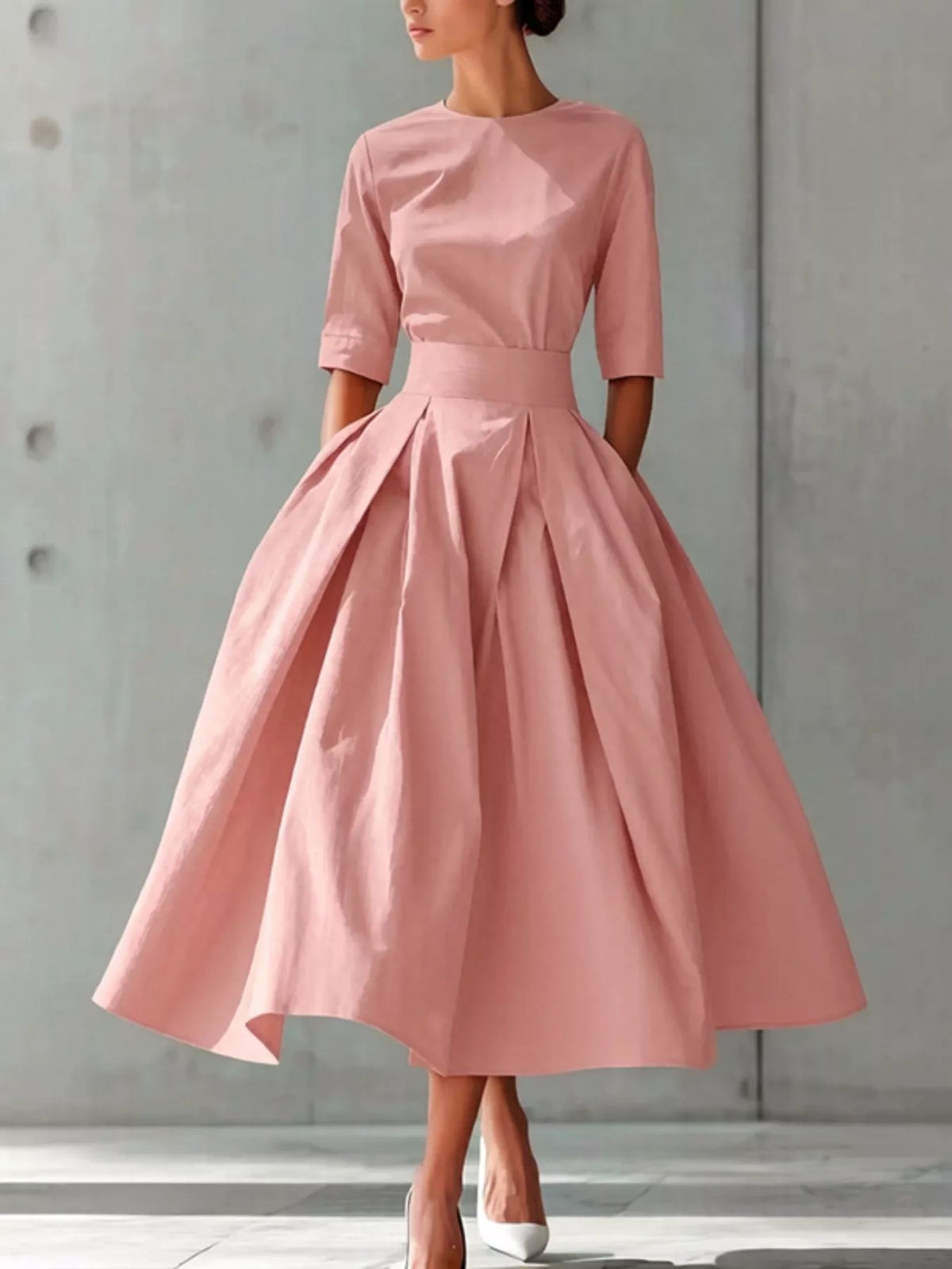 Round Neck A-Line Midi Dress - alternate view 4