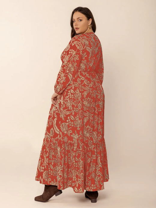 Lace Detail Printed Balloon Sleeve Midi Dress - alternate view 5