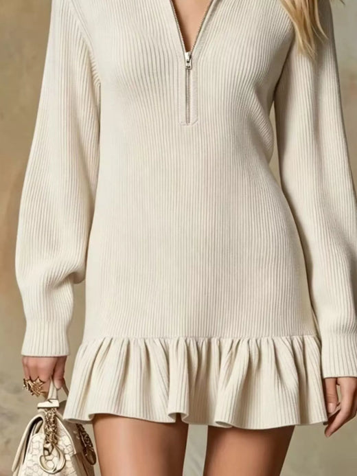Ruffle Hem Half Zip Dress - alternate view 3