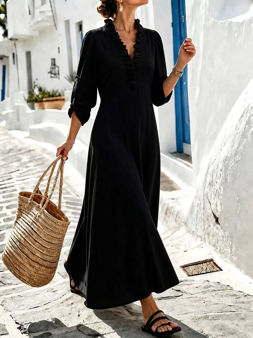 Full Size V-Neck Maxi Dress with Roll-Up Sleeves Plus Size - alternate view 6