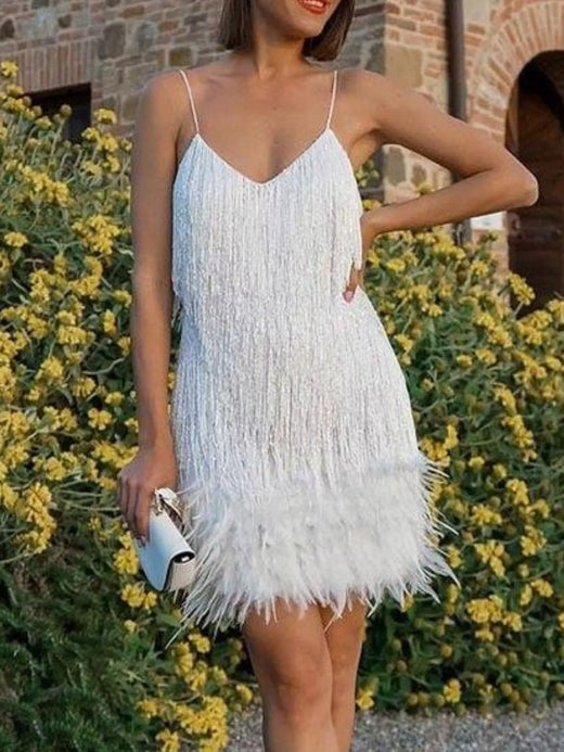 Full Size Sequin and Feather Fringe Sleeveless Mini Dress Plus Size - alternate view 3