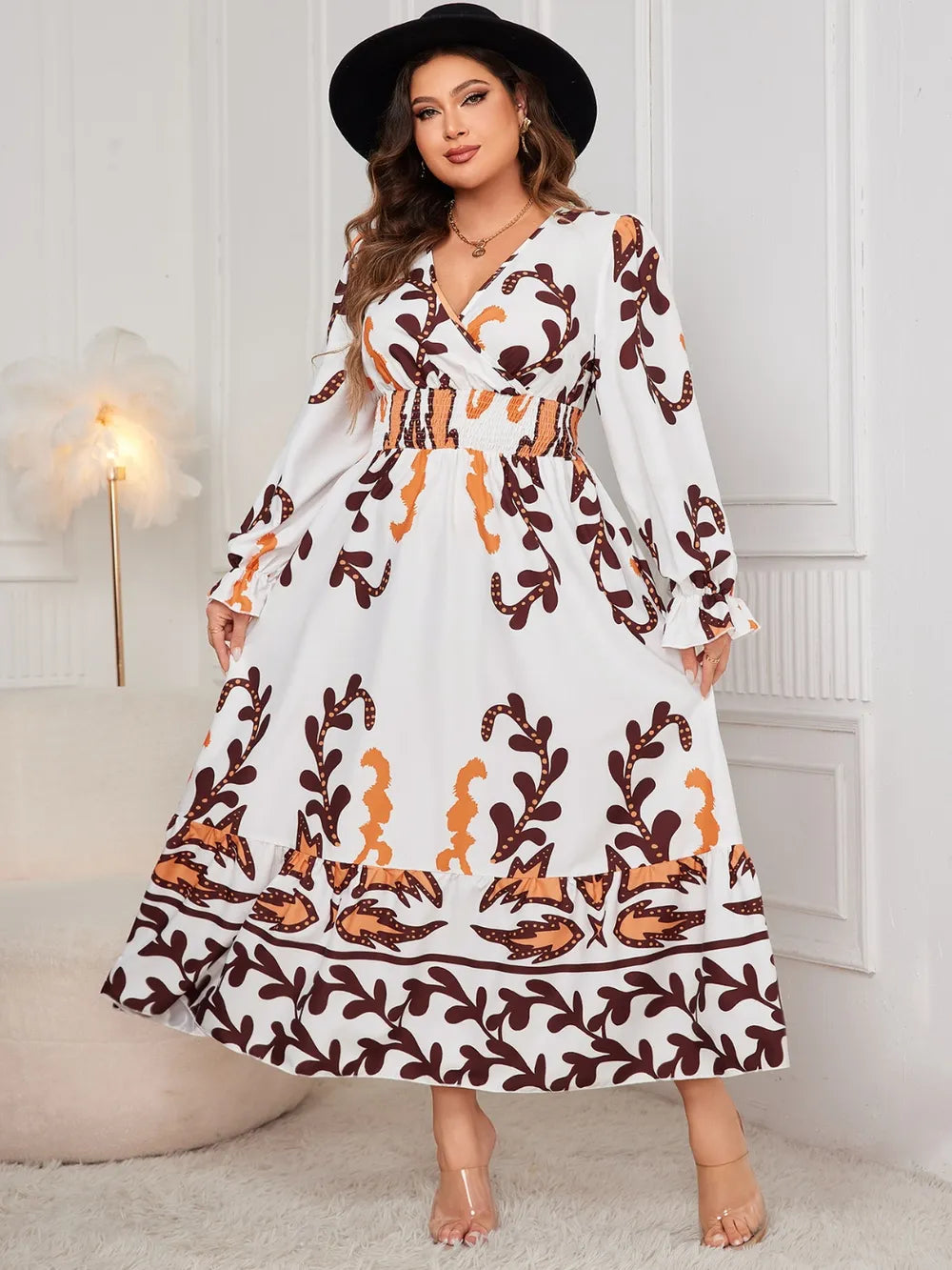 Printed Surplice Flounce Sleeve Dress - alternate view 6