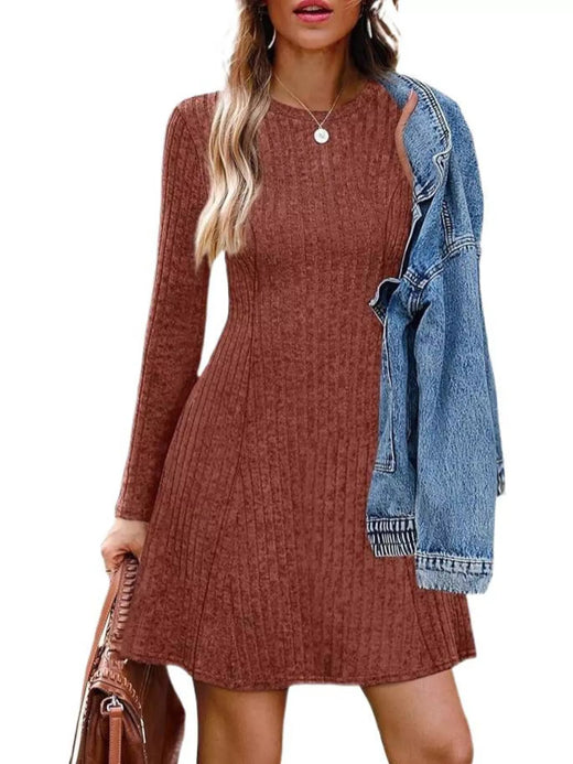 Ribbed Knit Long Sleeve Slim Fit Dress - alternate view 2