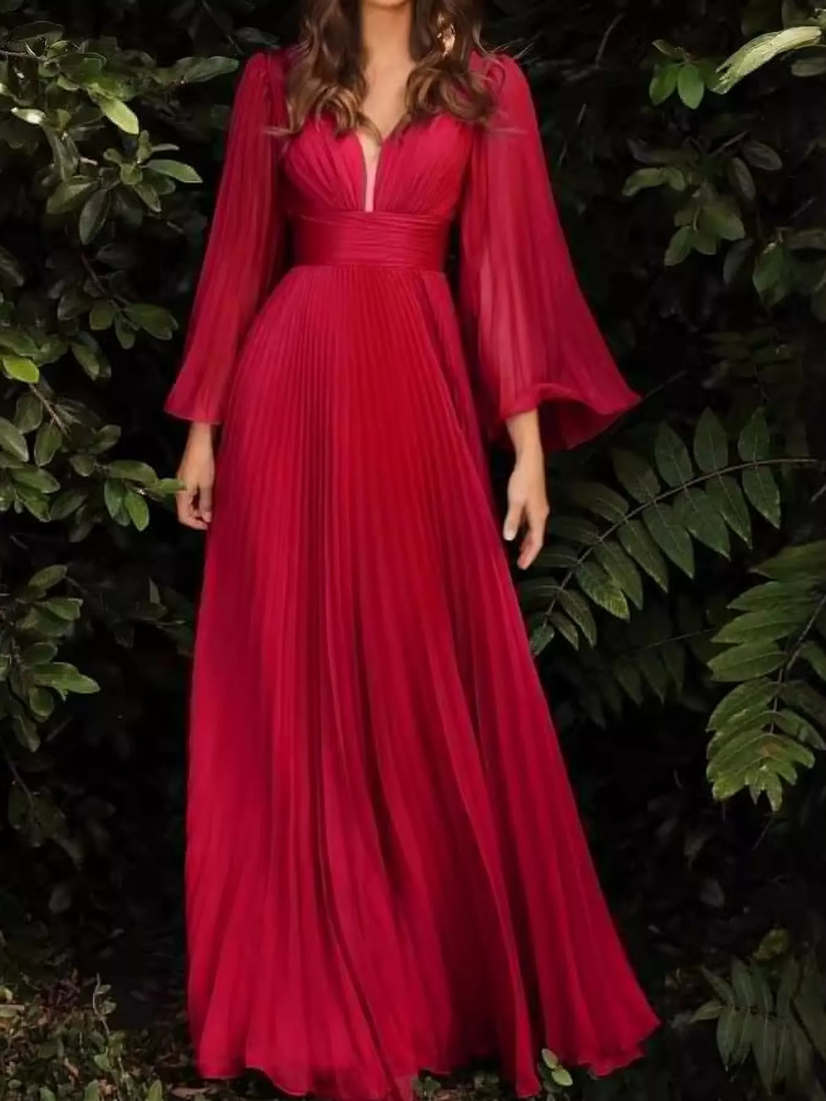 V-Neck Pleated Maxi Dress - alternate view 6