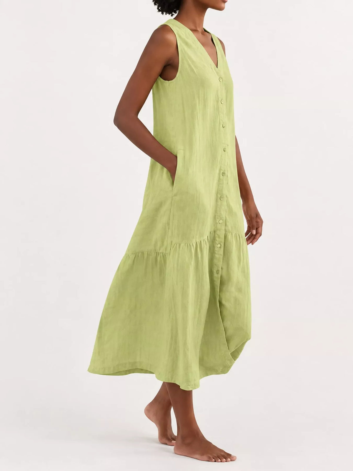 Full Size V-Neck Button Front Sleeveless Midi Dress Plus Size - alternate view 17