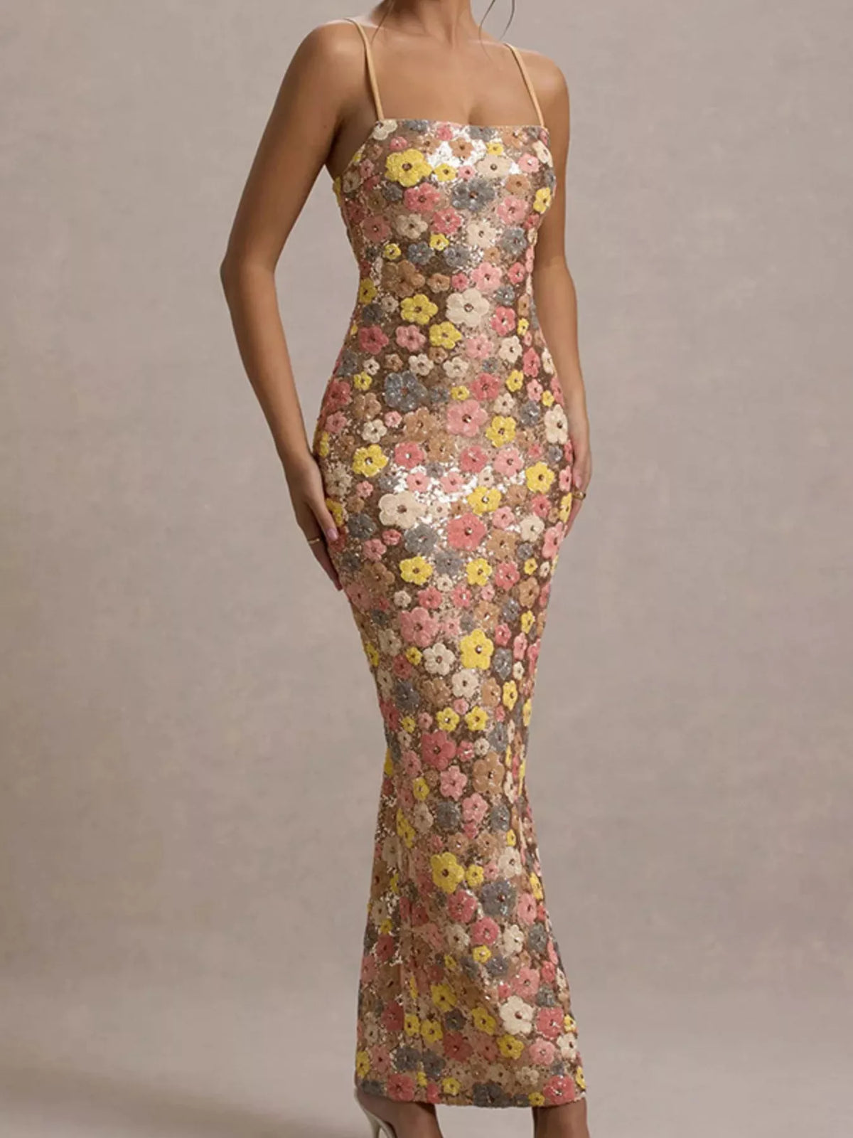 Floral Sequin Embellished Bodycon Maxi Dress - alternate view 5