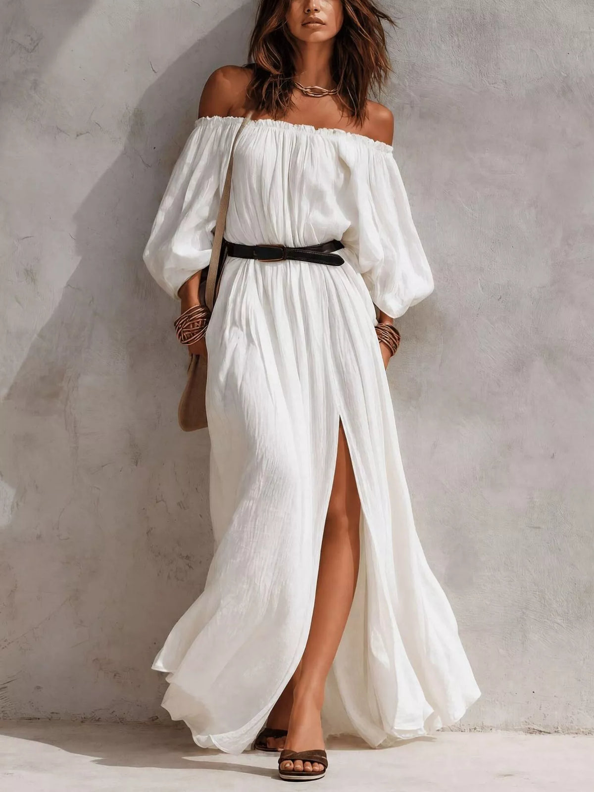 Boho Off-Shoulder Maxi Dress with Side Slit - alternate view 6
