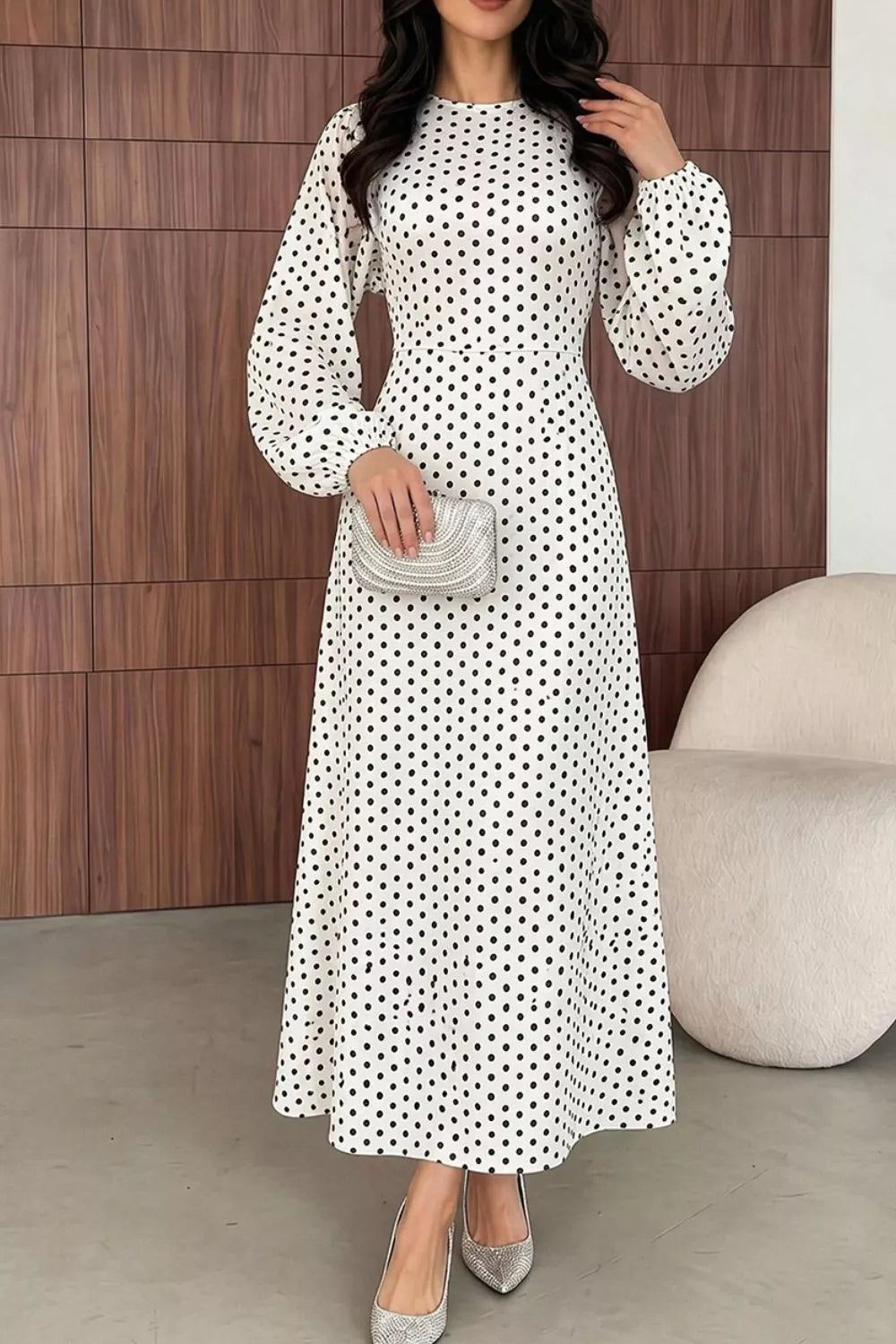 Polka Dot Long Sleeve Maxi Dress - alternate view 4