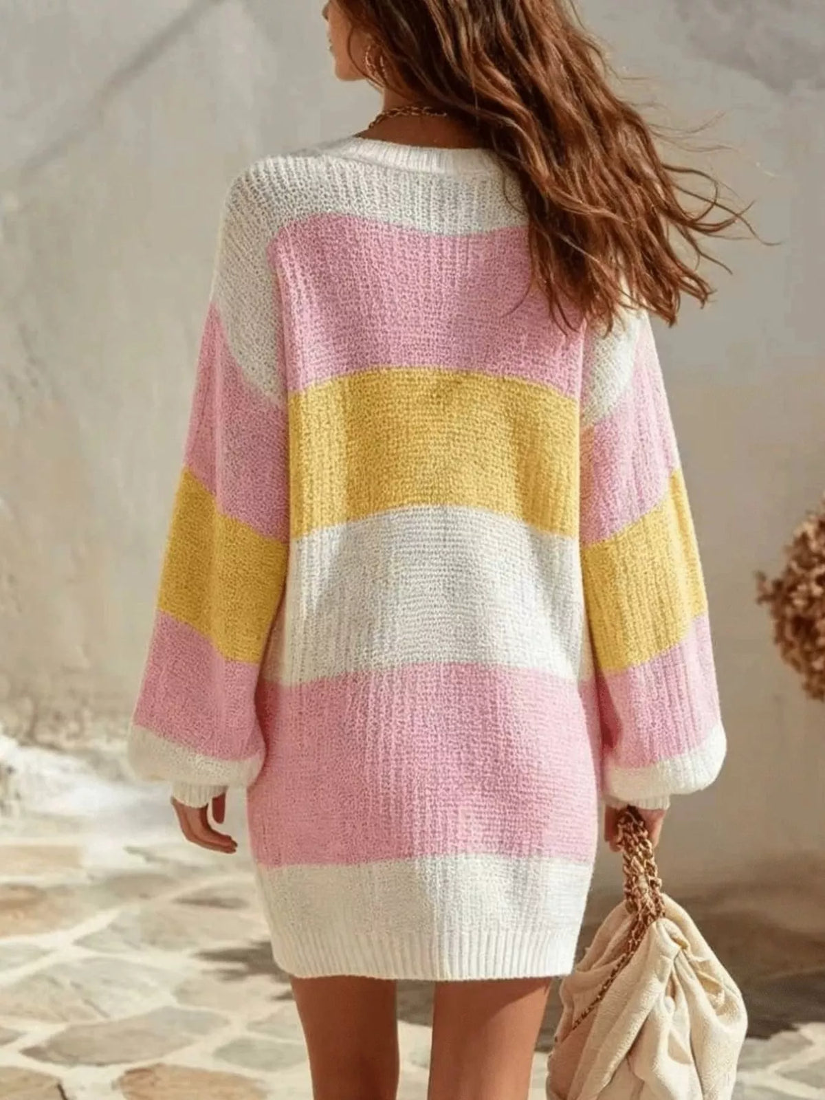 Color Block V-Neck Sweater Dress - alternate view 5