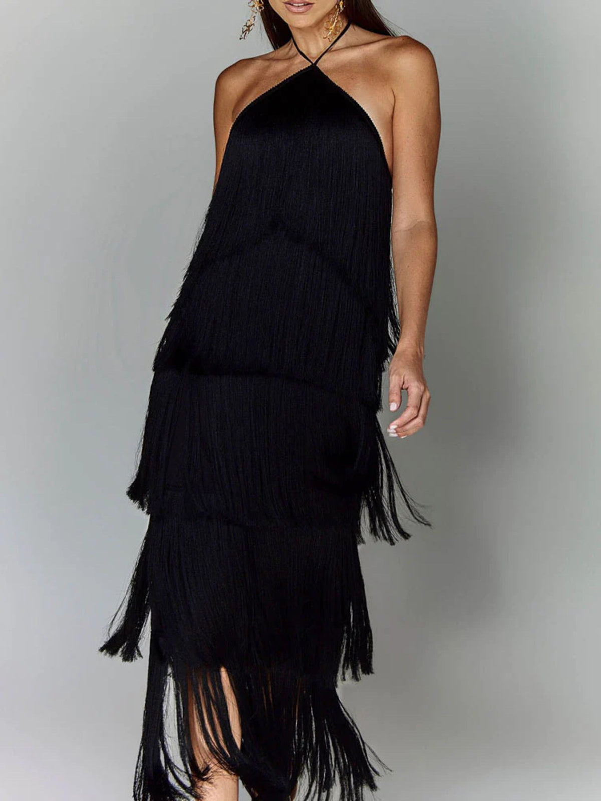 Fringe Halter Neck Sleeveless Maxi Dress - alternate view 5