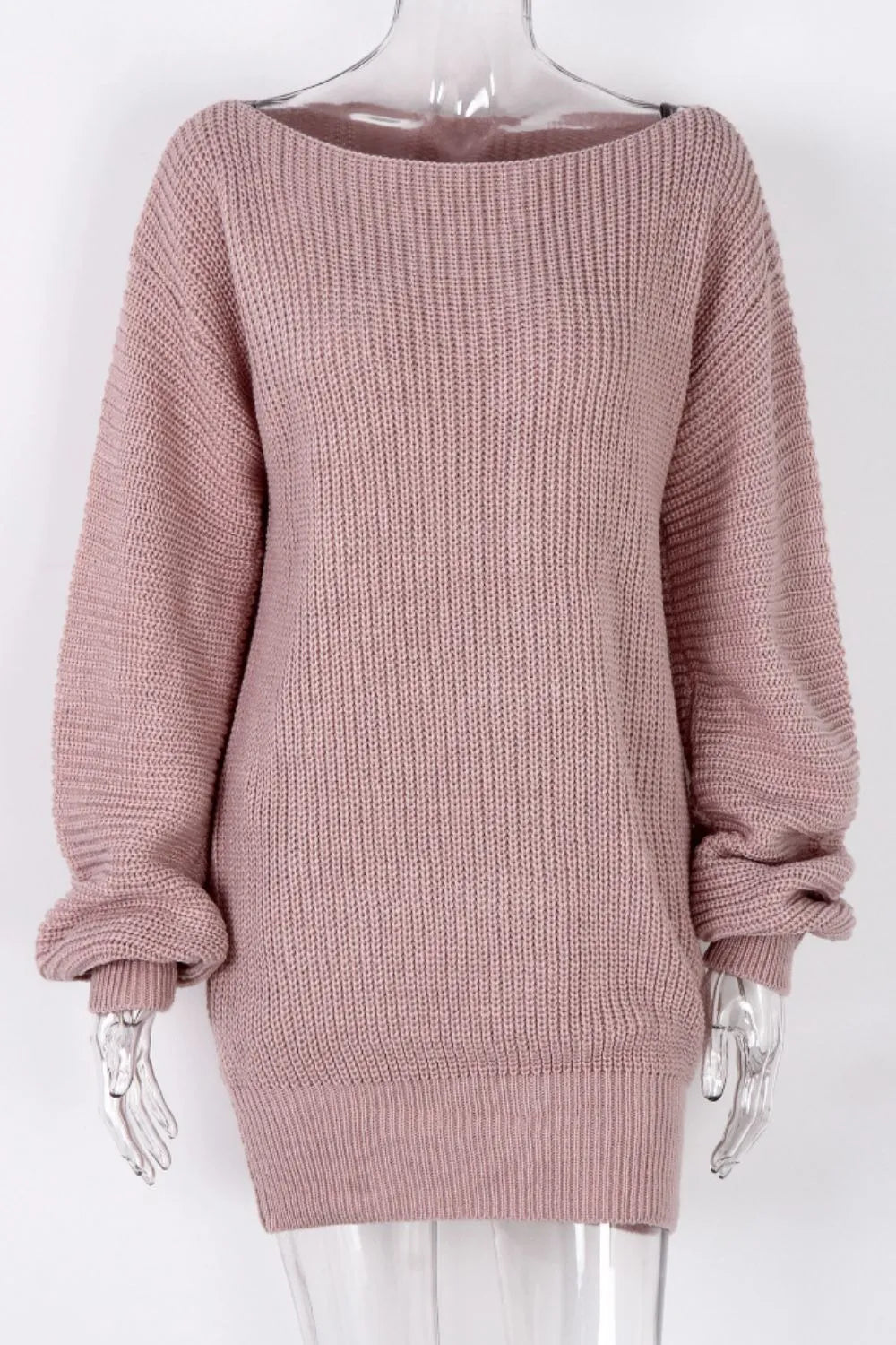 Boat Neck Long Sleeve Mini Sweater Dress - alternate view 4
