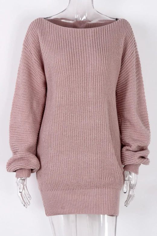 Boat Neck Long Sleeve Mini Sweater Dress - alternate view 4