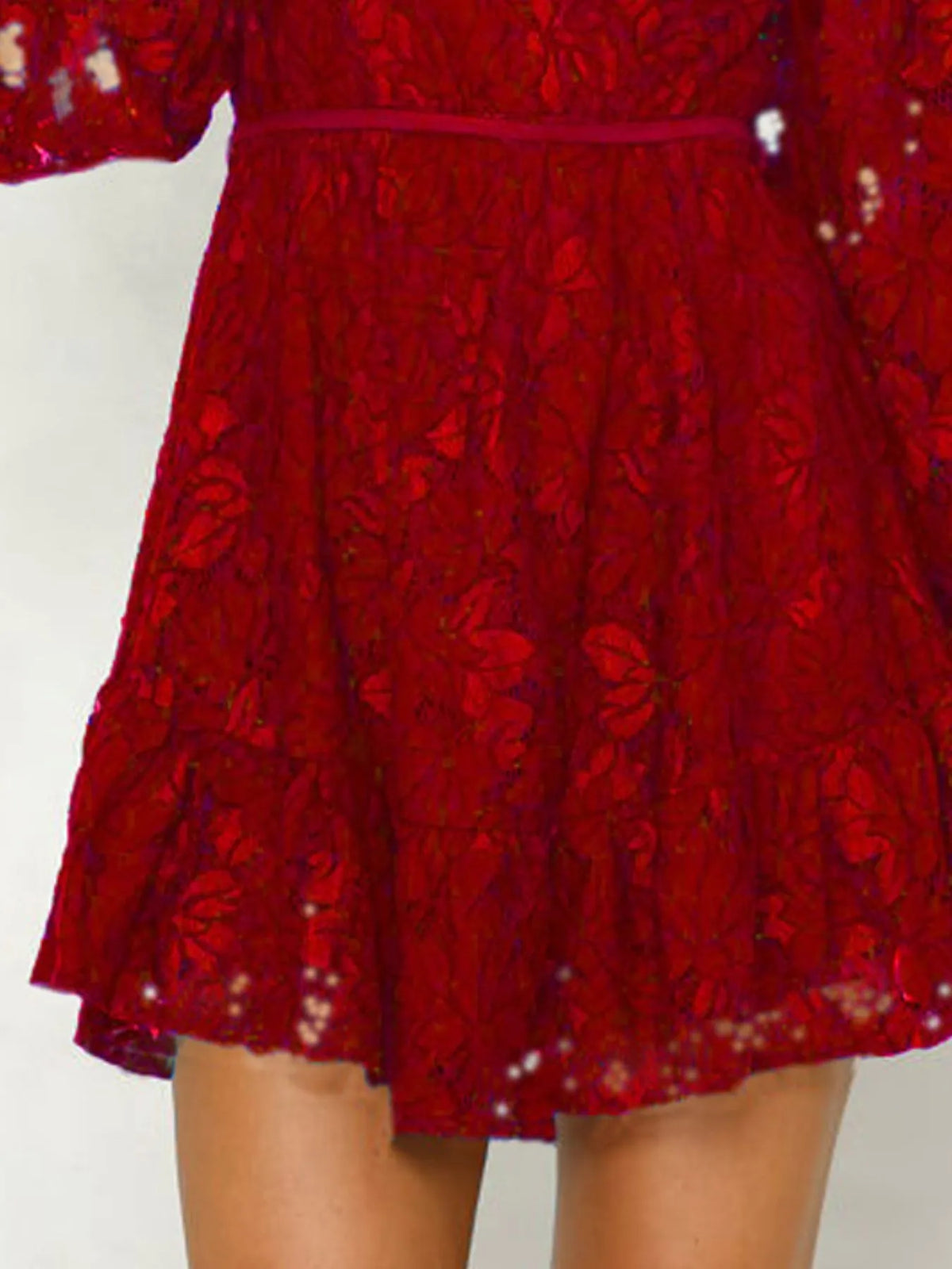 Lace V-Neck Long Sleeve Mini Dress - alternate view 7
