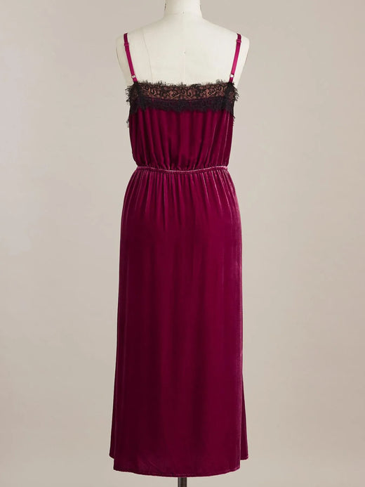 Velvet Cami Lounge Dress with Lace Trim - alternate view 3