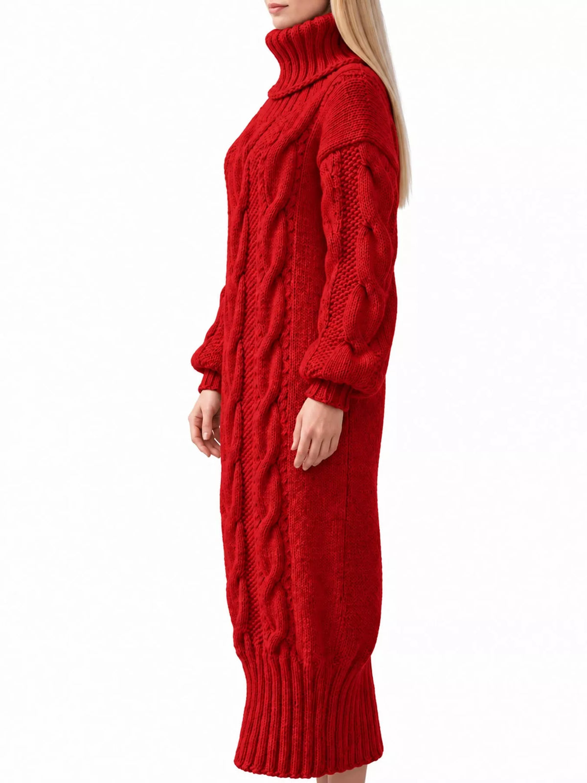 Full Size Oversized Chunky Cable Knit Turtleneck Sweater Dress Plus Size - alternate view 10