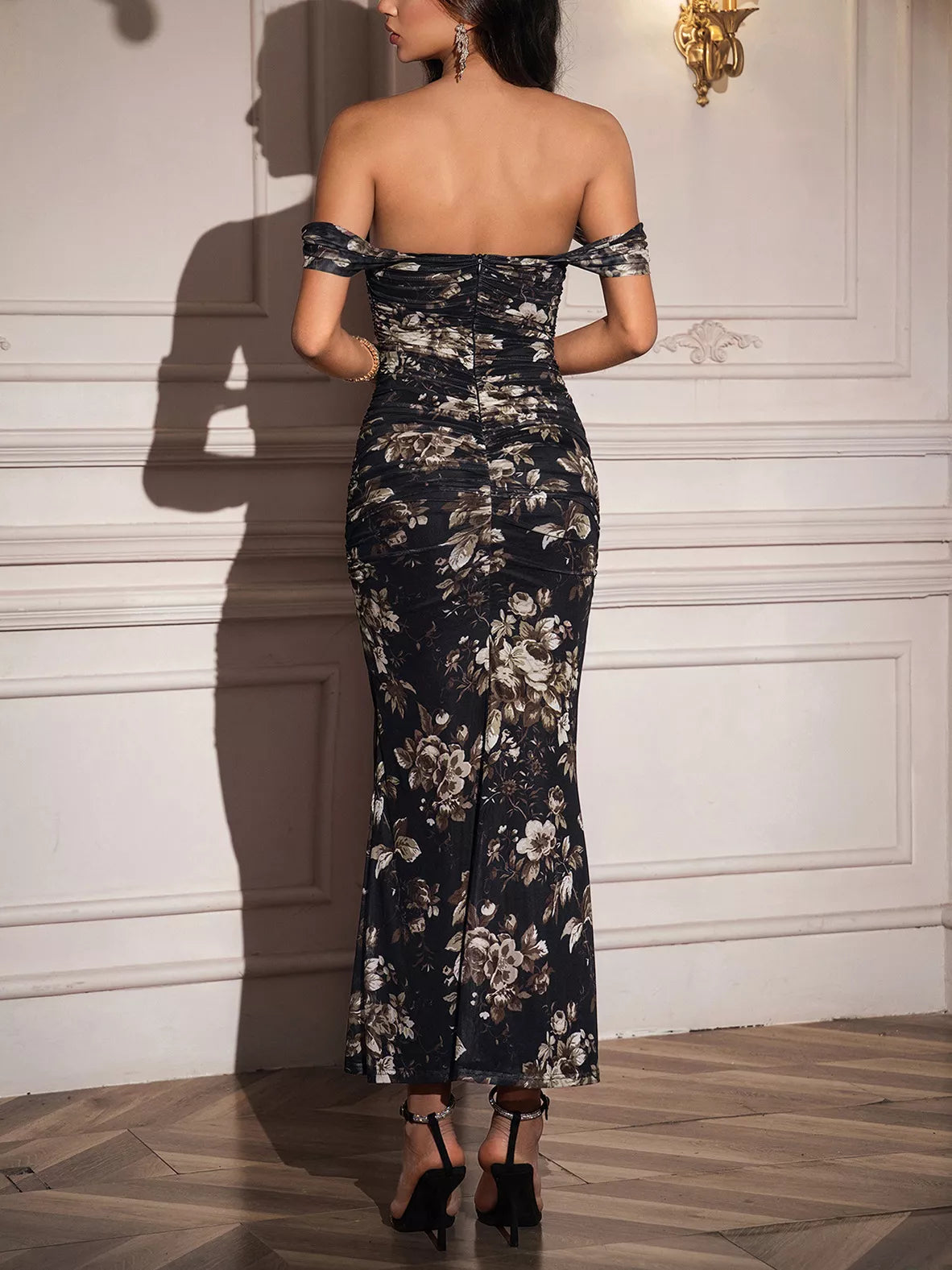 Off-Shoulder Ruched Floral Mermaid Dress - alternate view 10