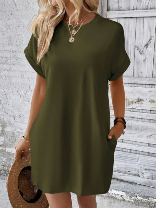 Short Sleeve Mini Tee Dress with Pockets - alternate view 4