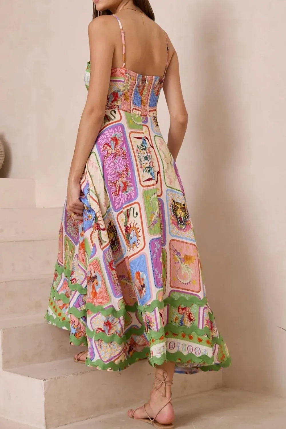 Smocked Printed Square Neck Cami Dress - alternate view 3