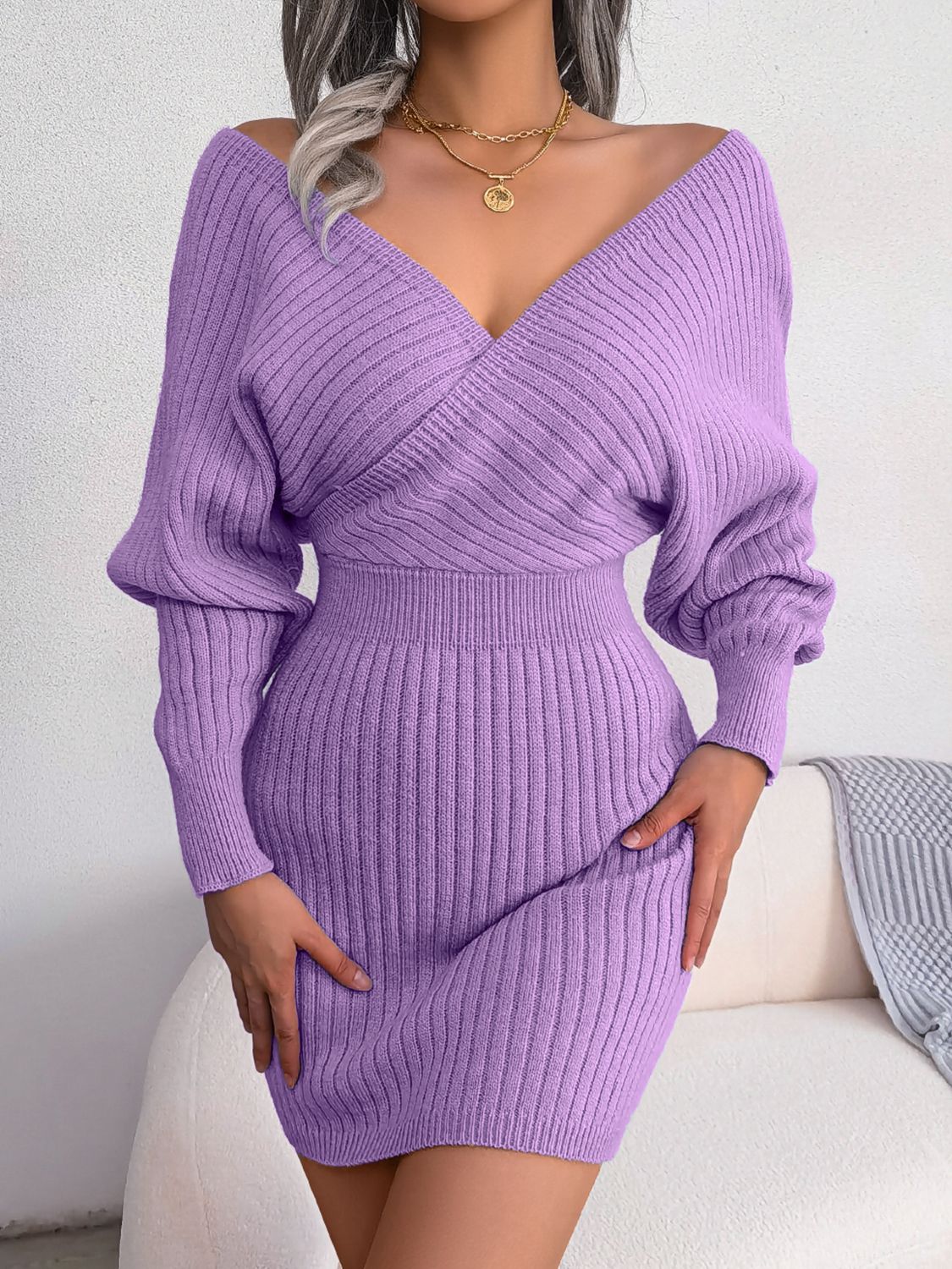 Rib-Knit Dolman Sleeve Sweater Dress - alternate view 7