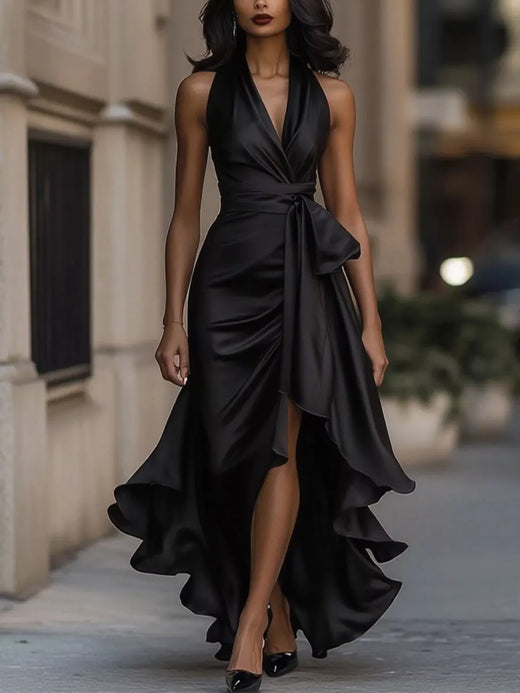 High-Low Ruffled Satin Maxi - alternate view 6