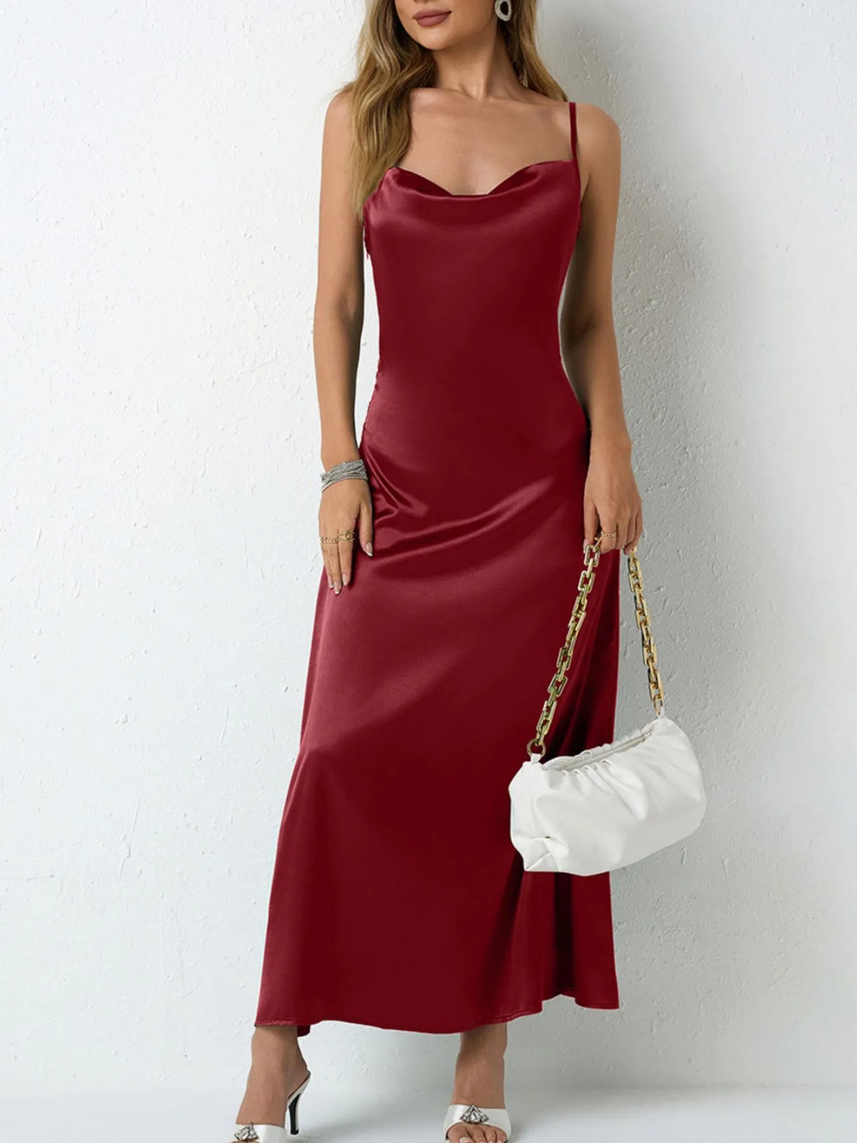 Satin Cowl Neck Cami Dress - alternate view 17