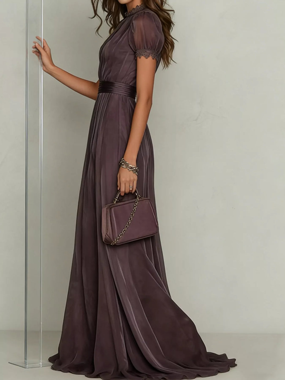 Full Size Elegant Sheer Chiffon Mock-Neck Maxi Dress with Keyhole Detail Plus Size - alternate view 4