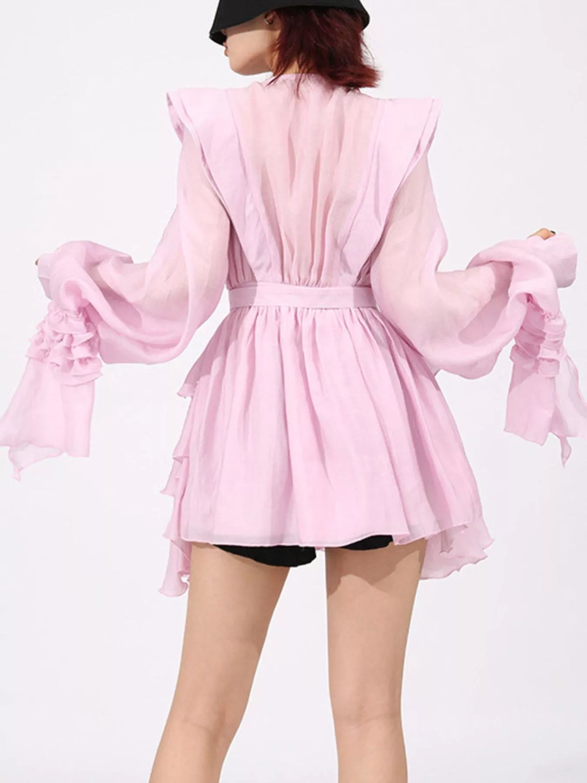 Ruffled Layered Long Sleeve Mini Dress - alternate view 4