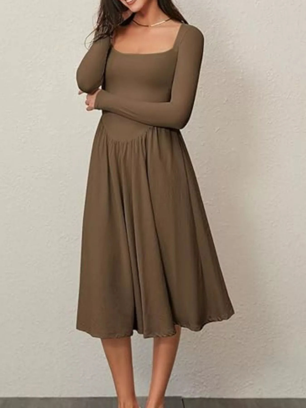 Square Neck Long Sleeve Midi Dress - alternate view 22