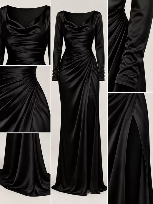 Full Size Satin Cowl Neck High Slit Evening Maxi Dress Plus Size - alternate view 1