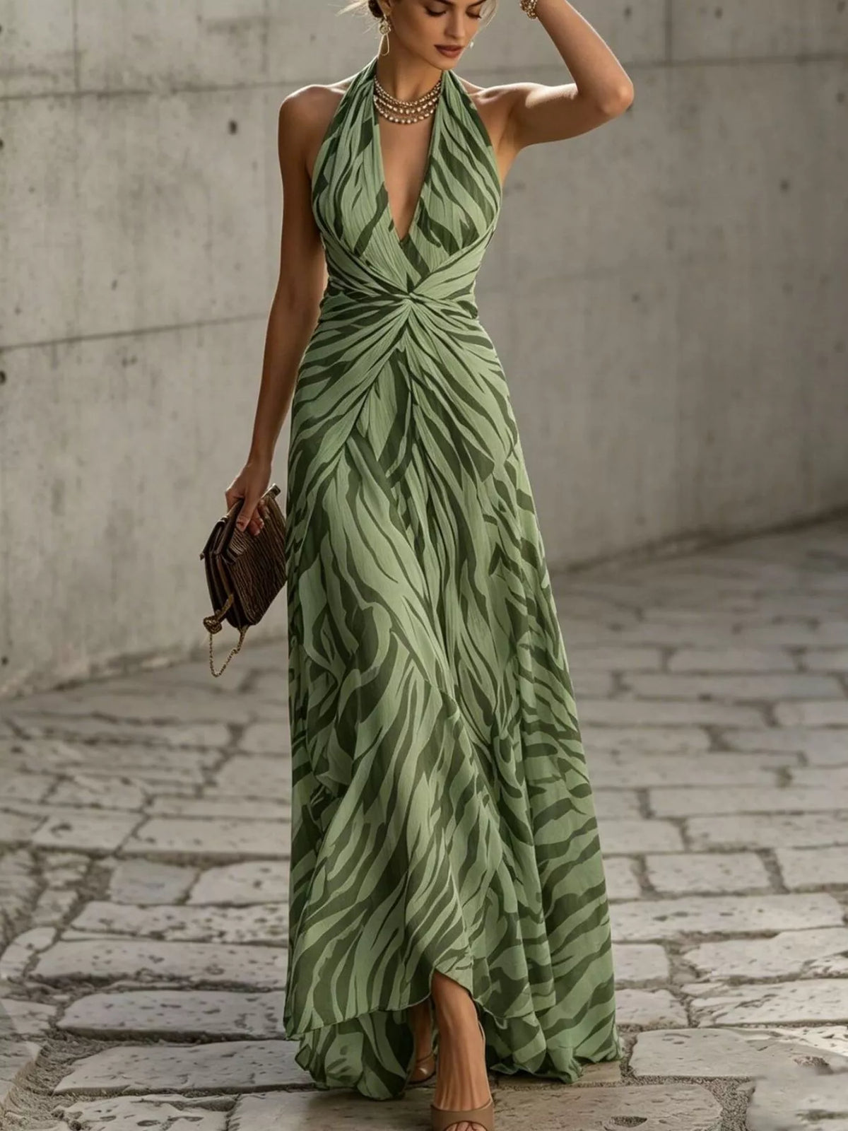 Halter Neck Ruched Maxi Dress - alternate view 4